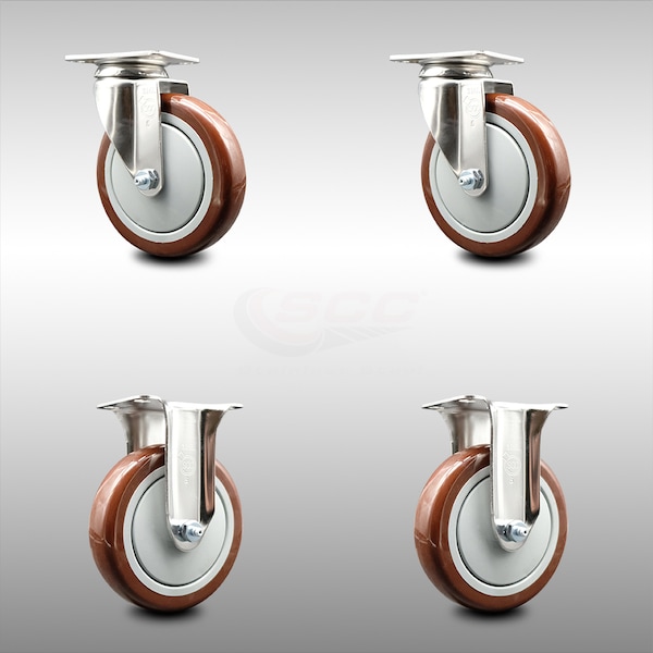 Service Caster 5 Inch 316SS Maroon Polyurethane Wheel Swivel Top Plate Caster Rigid SCC, 2PK SCC-SS31620S514-PPUB-MRN-2-R-2 - main